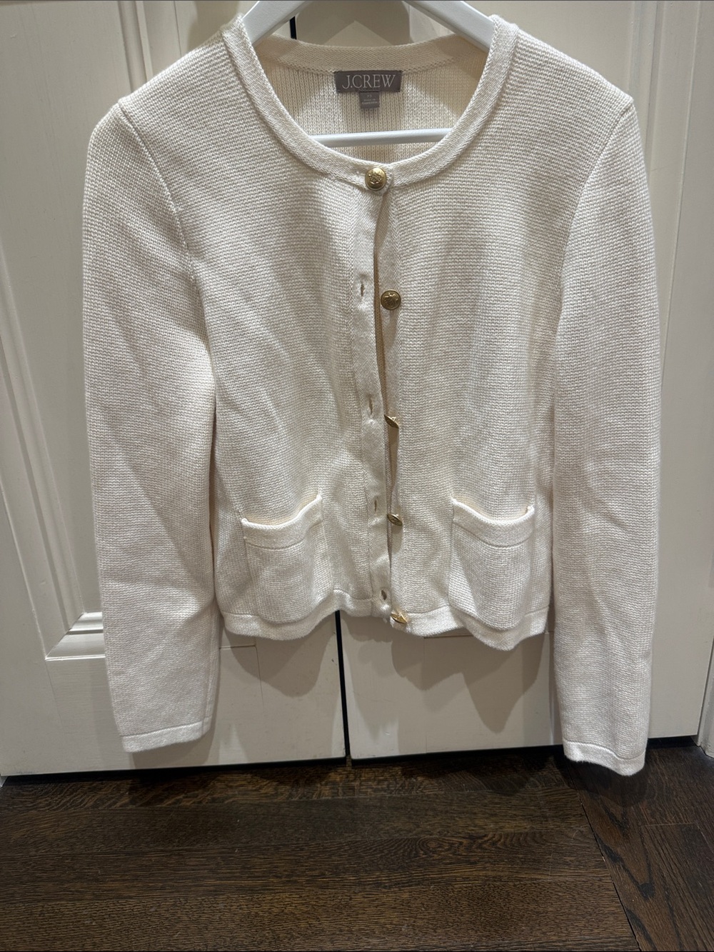 J.Crew Cream Textured Knit Emile Cardigan Blazer with Gold Buttons XS